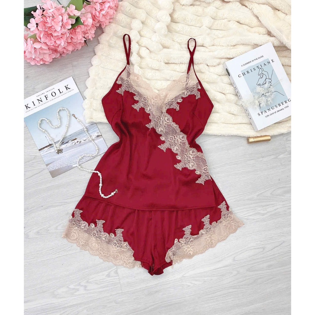 Bộ ngủ MO4 xinh mặc nhà, lụa quảng châu, 2 dây điều chỉnh, chất lụa mềm mại