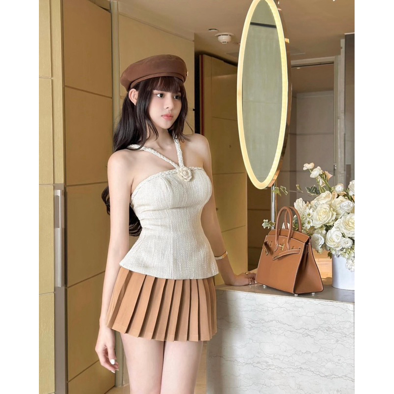 Set áo cổ yếm + chân váy