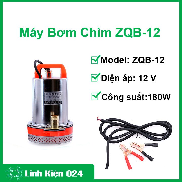 Máy bơm chìm hộ gia đình ZQB-12 12V 180W ( Tặng 2 kẹp cá sấu ) - BH 3 tháng