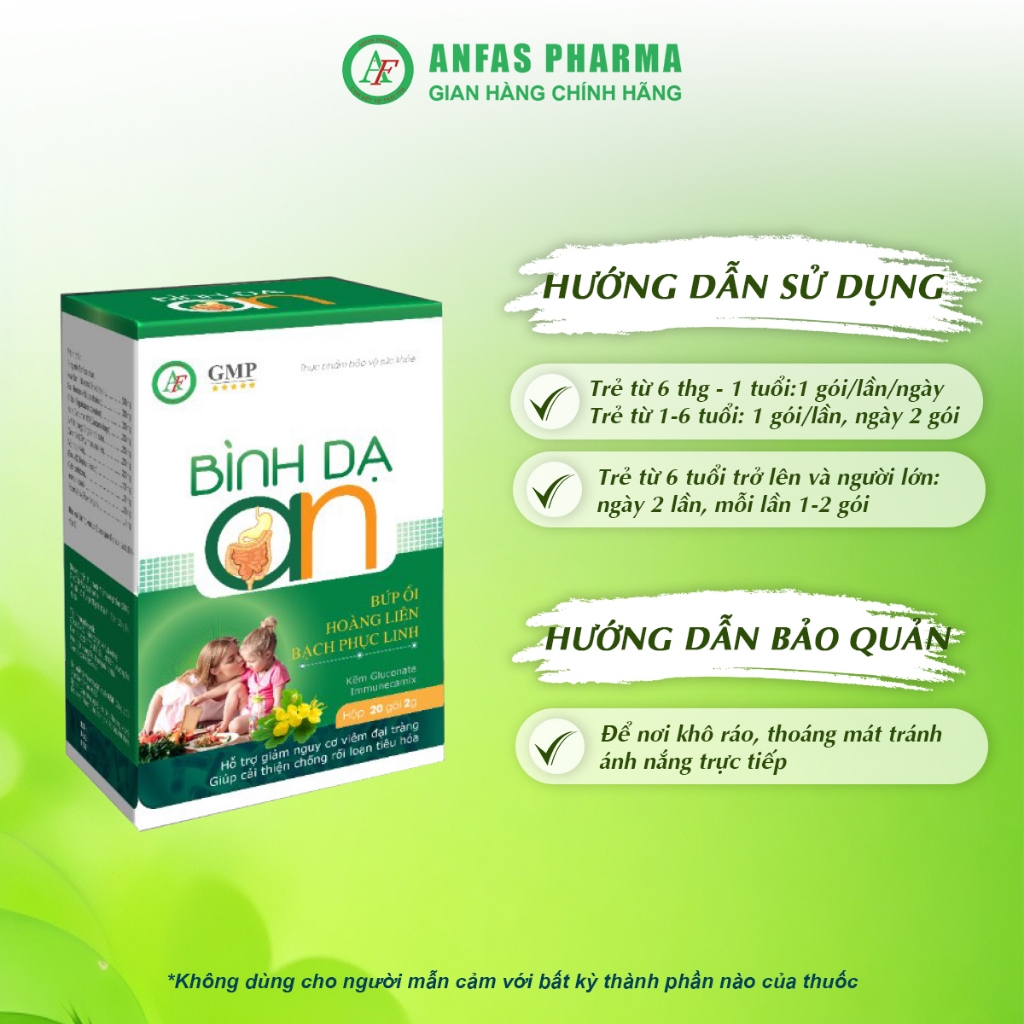Men Vi Sinh Cho Bé Bình Dạ An Giúp Bé Tăng Cường Tiêu Hóa, Giảm Nguy Cơ Viêm Đại Tràng, Hộp 20 gói 2g - Anfas