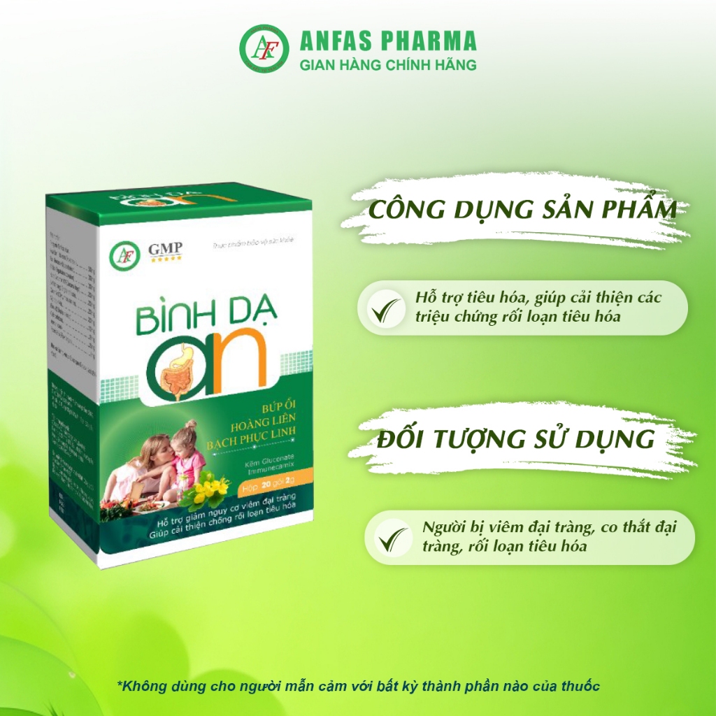 Men Vi Sinh Cho Bé Bình Dạ An Giúp Bé Tăng Cường Tiêu Hóa, Giảm Nguy Cơ Viêm Đại Tràng, Hộp 20 gói 2g - Anfas
