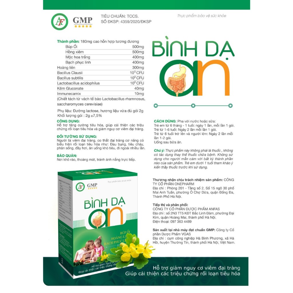 Men Vi Sinh Cho Bé Bình Dạ An Giúp Bé Tăng Cường Tiêu Hóa, Giảm Nguy Cơ Viêm Đại Tràng, Hộp 20 gói 2g - Anfas
