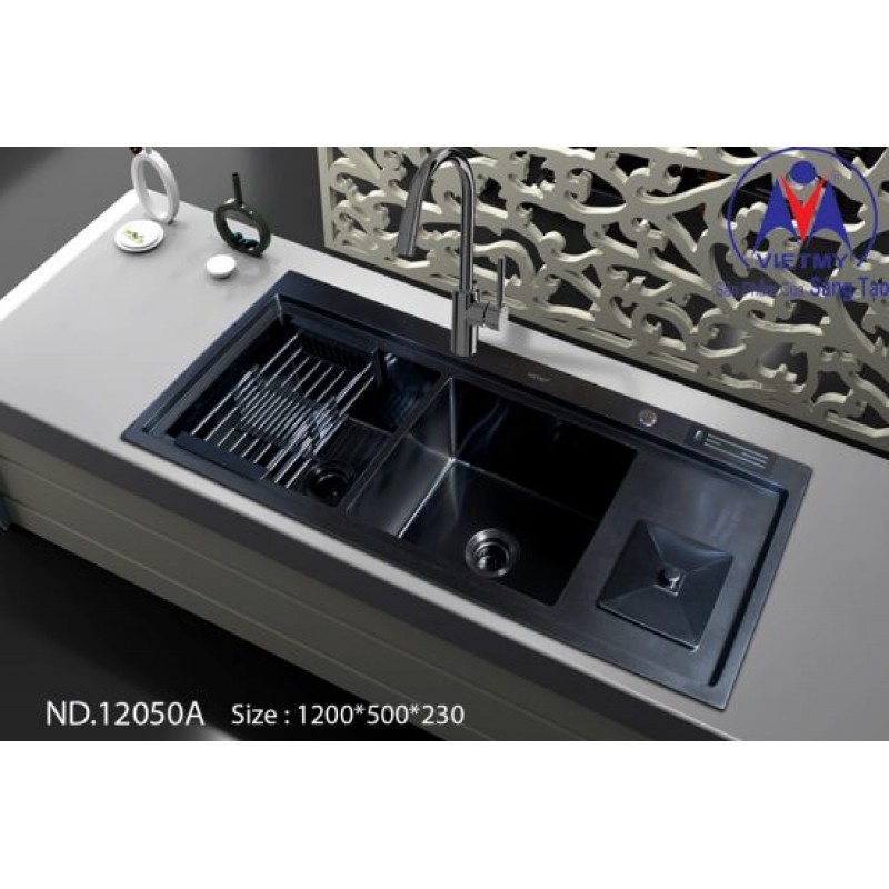 Chậu Rửa Chén Bát Inox Phủ Nano Việt Mỹ Nhiều Kích Thước - Loại chậu 2 hộc 1 cánh có hố rác kết hợp tiện lợi