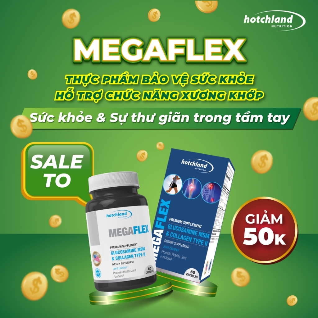 Viên uống xương khớp Glucosamine MegaFlex hỗ trợ chức năng khớp, giảm viêm khớp, đau khớp, tái tạo sụn khớp. Hộp 60 viên