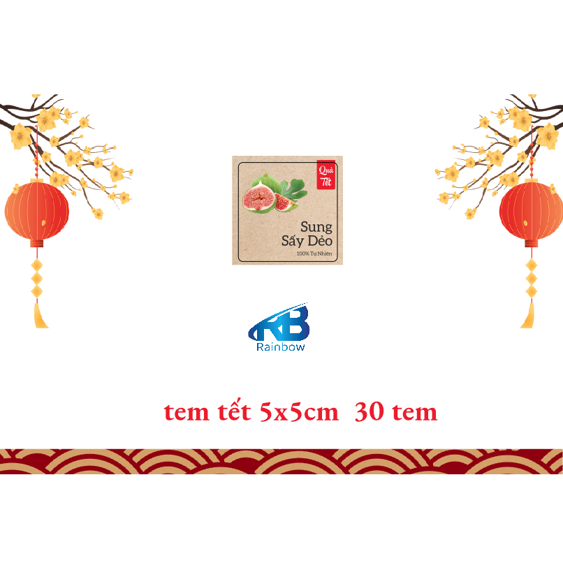Set  30 Tem chữ tết, giấy karaft dán hộp, hủ, chai, lọ đựng mứt Tết, khô, hộp quà tặng đủ loại