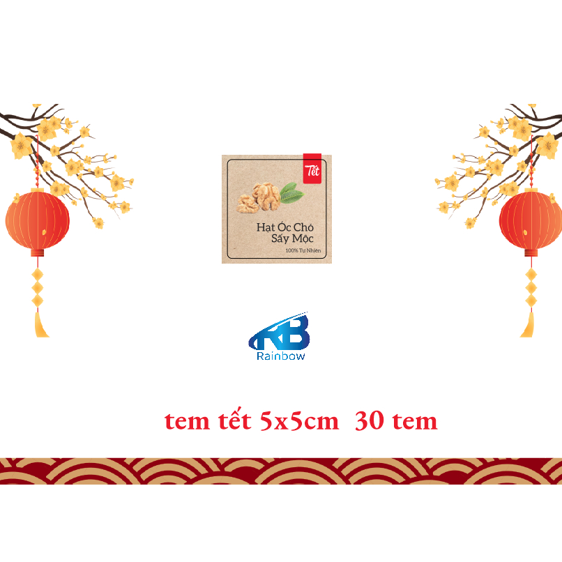 Set  30 Tem chữ tết, giấy karaft dán hộp, hủ, chai, lọ đựng mứt Tết, khô, hộp quà tặng đủ loại