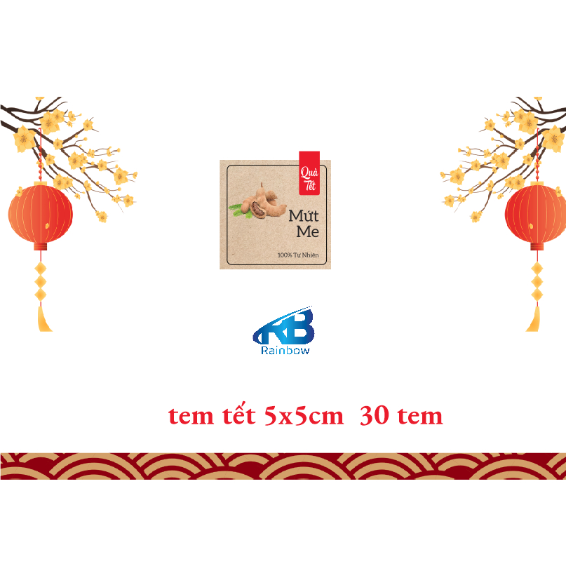 Set  30 Tem chữ tết, giấy karaft dán hộp, hủ, chai, lọ đựng mứt Tết, khô, hộp quà tặng đủ loại