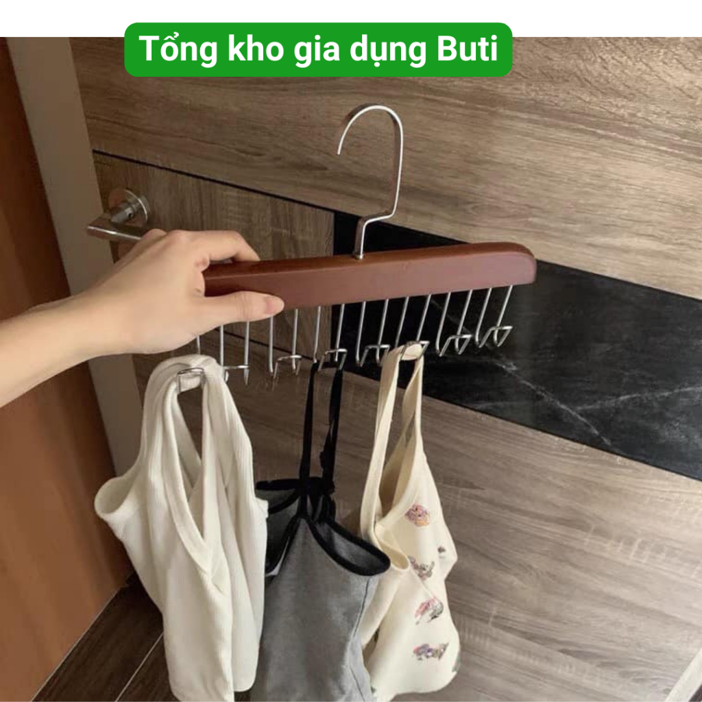 Móc gỗ treo đồ lót, khăn, thắt lưng, cà vạt,  áo 2 dây, móc treo đa năng tiện dụng