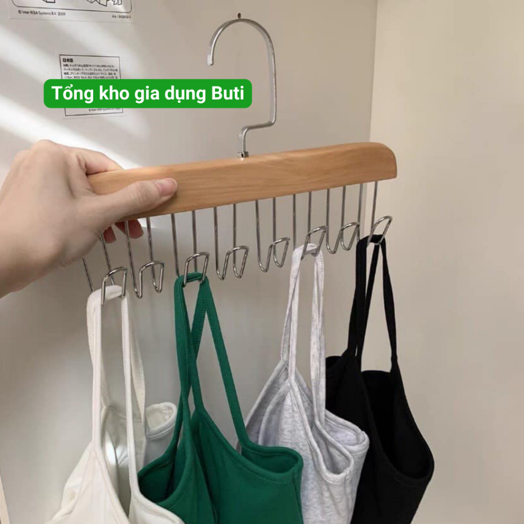 Móc gỗ treo đồ lót, khăn, thắt lưng, cà vạt,  áo 2 dây, móc treo đa năng tiện dụng