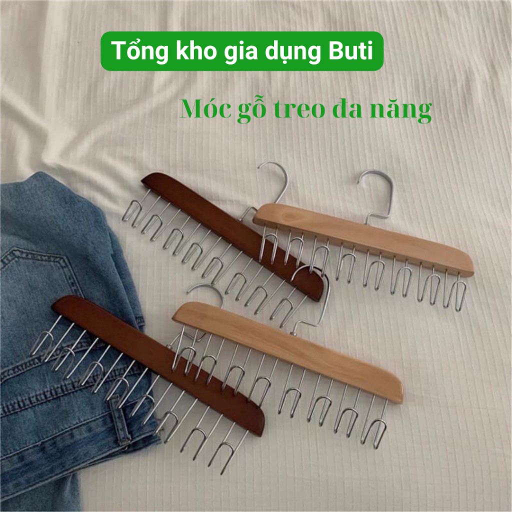 Móc gỗ treo đồ lót, khăn, thắt lưng, cà vạt,  áo 2 dây, móc treo đa năng tiện dụng