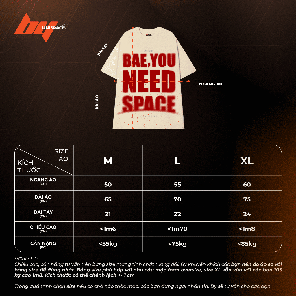 Áo thun local brand By UniSpace tay lỡ form rộng unisex nam nữ Bae You Need Space