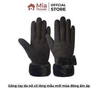 Găng tay nữ -da lộn mẫu mới mùa đông ấm áp - Găng tay cổ lông nhiều màu