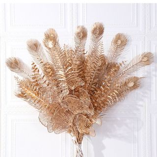 Nhánh đuôi công, nhánh đuôi công vàng, nhánh đuôi công phủ nhũ vàng decor, trang trí lễ, tháp hoa quả ngày Tết