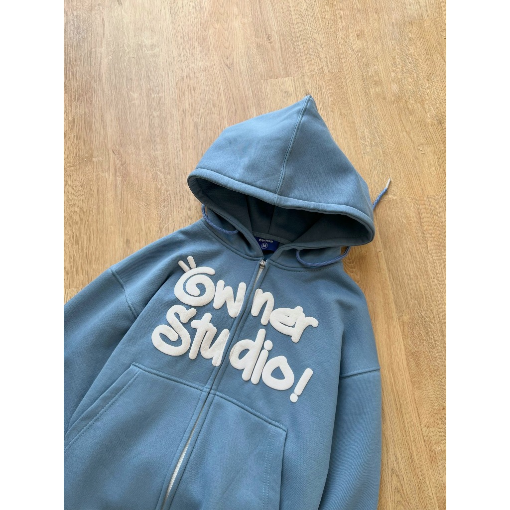 Áo khoác dây kéo khoá Form Boxy IN NỔI TRƯỚC LOGO - Hoodie zip Boxy Nam Nữ Owner