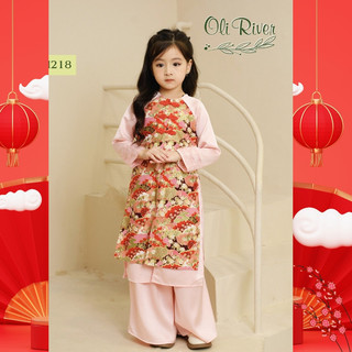 Áo dài cách tân bé gái 4 tà họa tiết nhũ hoa siêu sang mang đậm phong cách truyền thống CT37