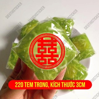 Tem Dán Chữ Hỷ Tròn Mẫu 2 Kích Thước 3cm, Trang trí Đám cưới, niêm phong bao bì, quà cưới, quà tặng