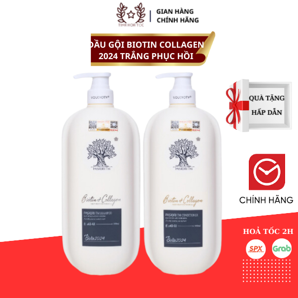 Dầu gội xả Biotin Collagen Voudioty trắng 2024 1000ml giảm rụng tóc, phục hồi, giảm gàu