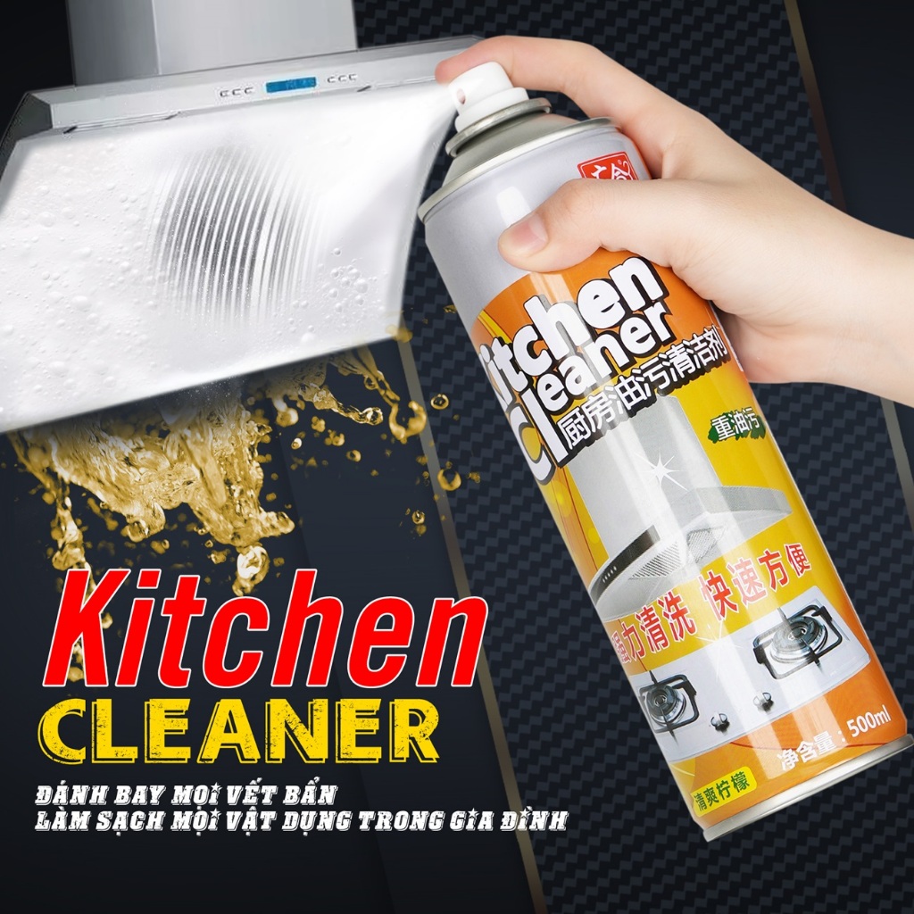 Bình xịt tẩy dầu mỡ nhà bếp rửa vệ sinh máy hút mùi chai nước lau bếp ga Kitchen Cleaner 500ml khử mùi diệt khuẩn