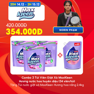 Combo 3 Túi Viên Giặt Xả MaxKleen hương ngày thư thái tặng 1 Túi nước giặt xả MaxKleen 2.4kg