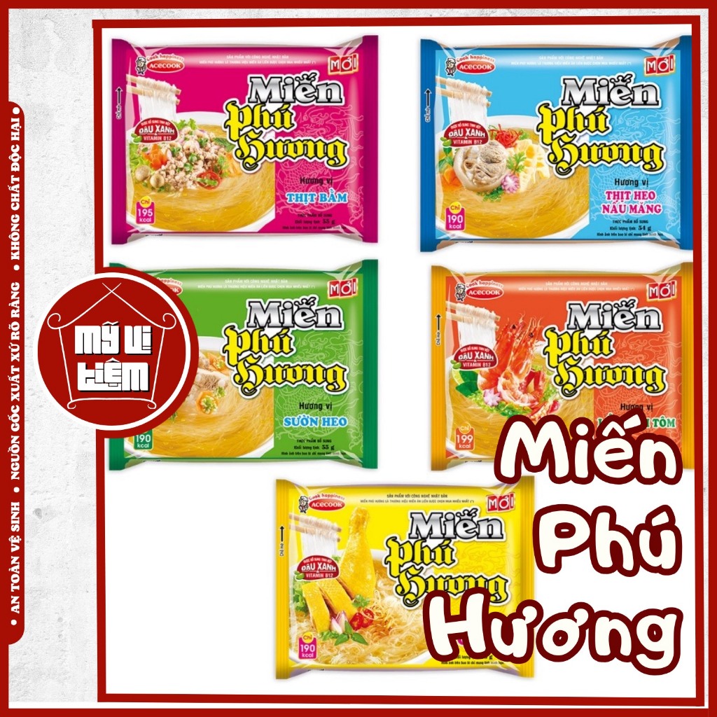 Miến Phú Hương gói 55G các vị thịt bằm - lẩu Thái tôm - gà - thịt heo nấu măng - Mỹ vị Tiệm