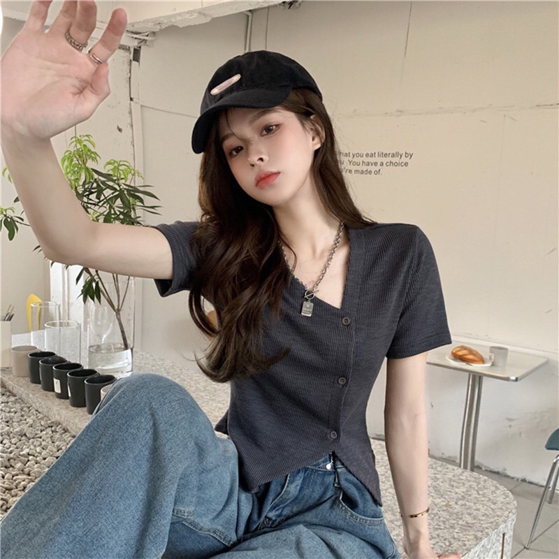 Áo 3 Cúc giả thun tăm