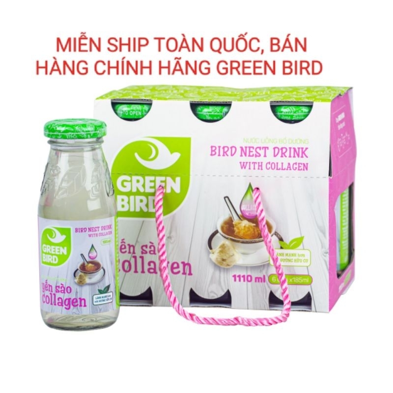 GREEN BIRD NƯỚC YẾN SÀO Và COLLAGEN Lốc 6 chai* 185m (LÀM ĐẸP DA)