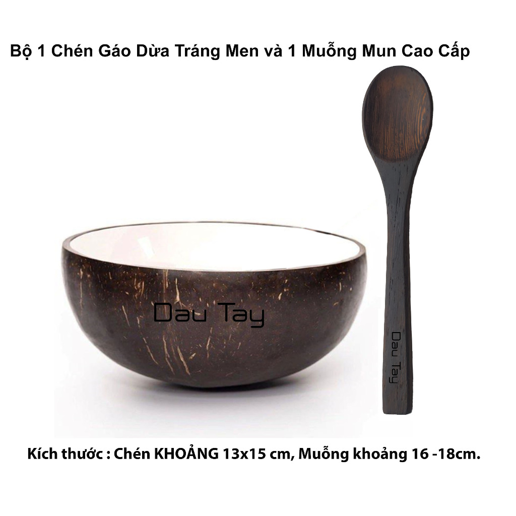 1 Bộ Chén Muỗng Gáo Dừa Tráng Men Sứ (HÀNG XUẤT KHẨU CAO CẤP)