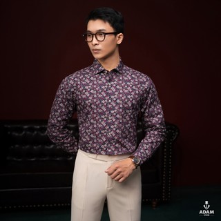 Áo sơ mi adam store họa tiết hoa tím smc123