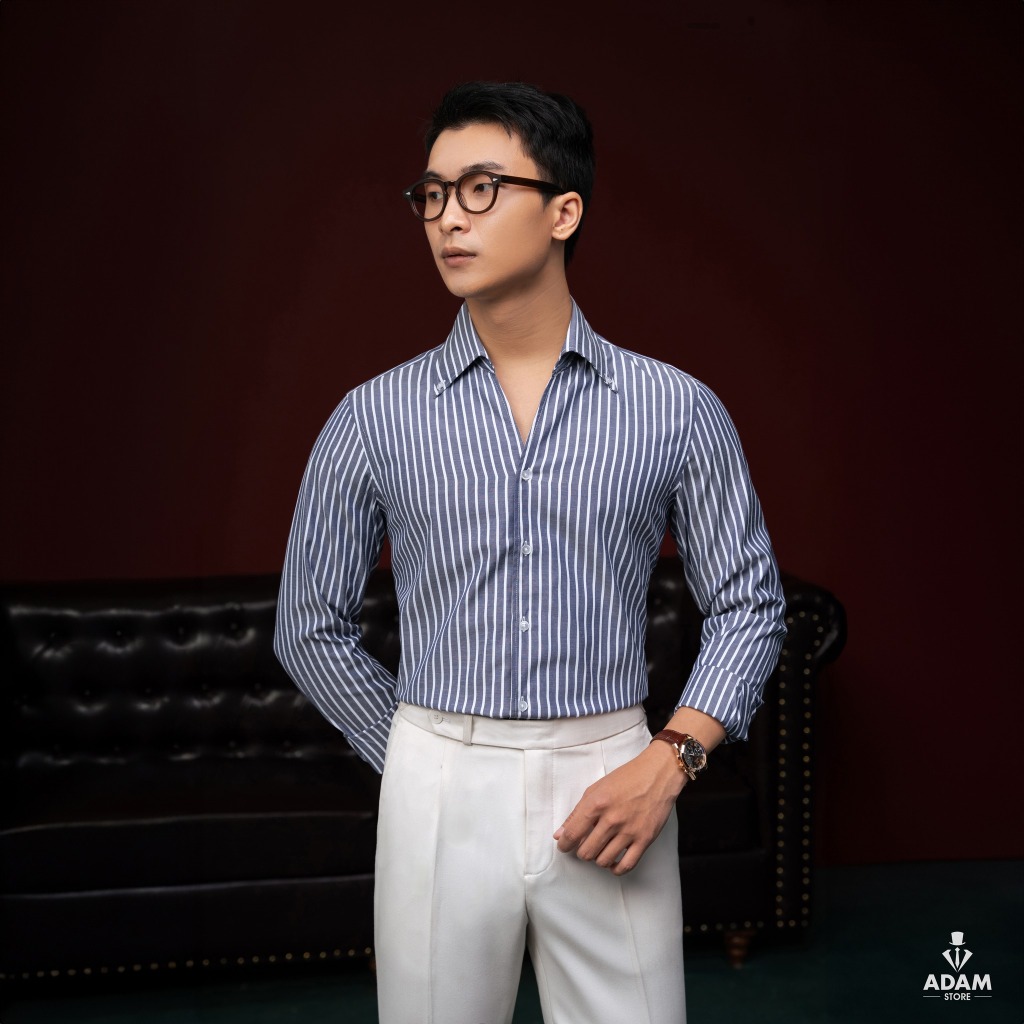 ÁO SƠ MI ADAM STORE KẺ XANH ĐẬM SMC122XD