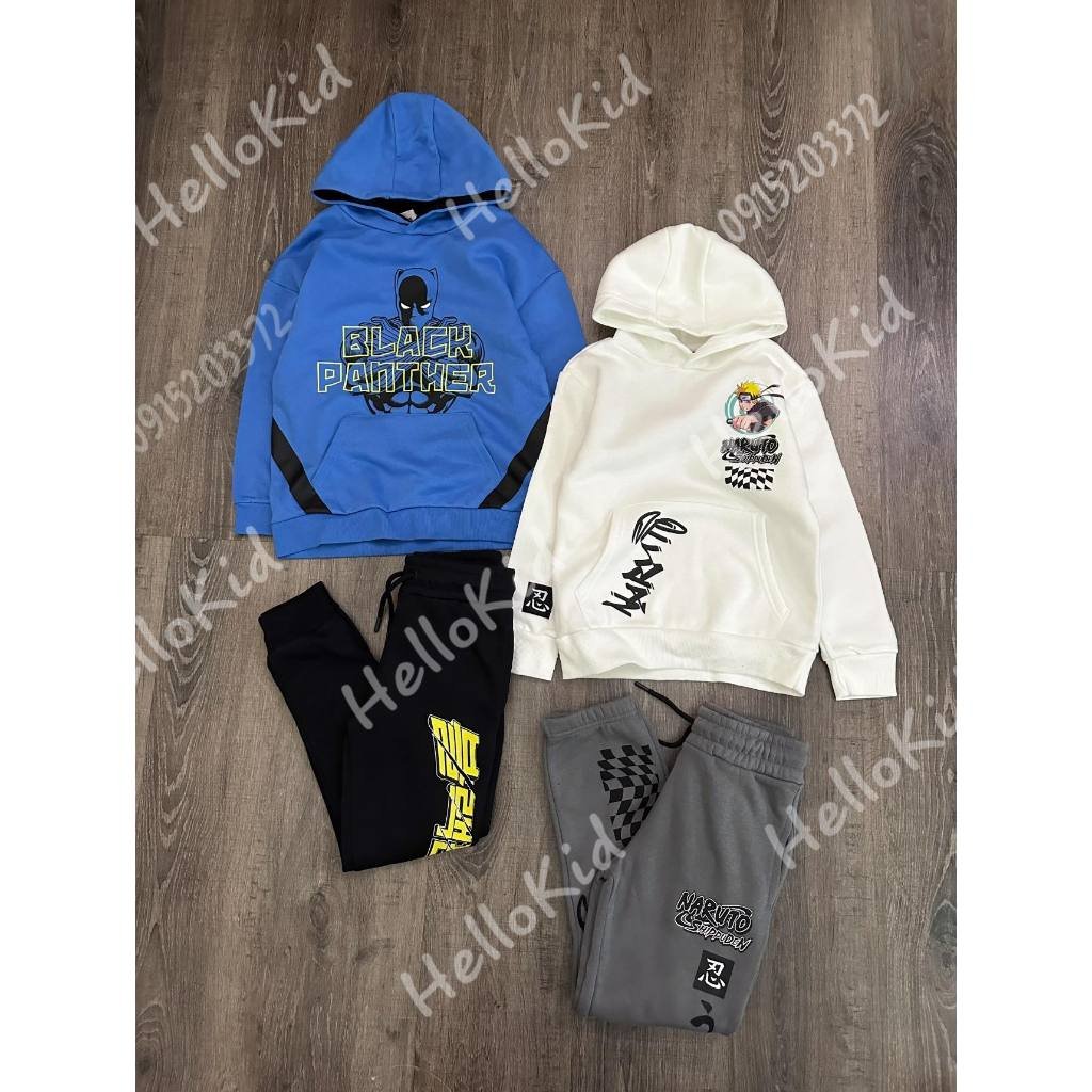 Bộ nỉ hình in Anime dáng hoodie jogger cho bé