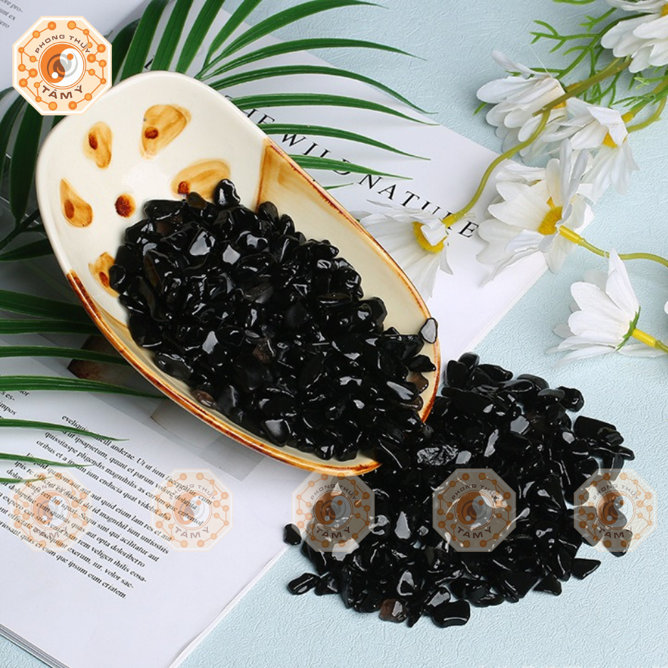 Vụn Đá Phong Thủy/Thanh Tẩy Onyx Đen (Black Onyx), Dùng Cho Bố Trí Phong Thủy, Tarot, Reiki, Thiền Định, Trang Trí Nhà