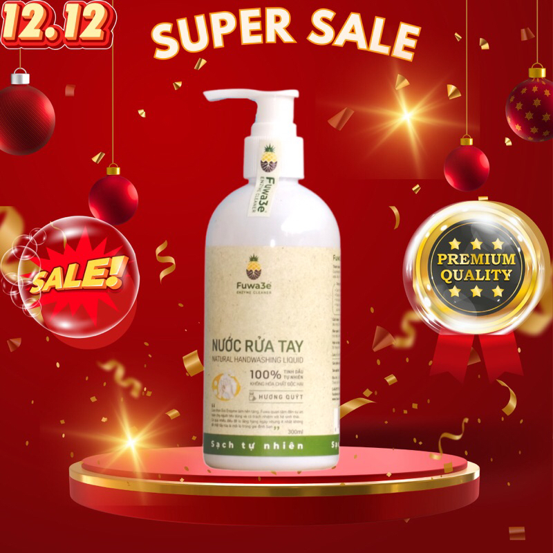 Nước rửa tay hữu cơ sinh học fuwa3e sạch khuẩn không hại da tay an toàn chai 300ml