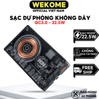 Sạc dự phòng không dây Wekome sạc nhanh 22.5W dung lượng 10000mAh trong suốt cho iP samsung xiaomi