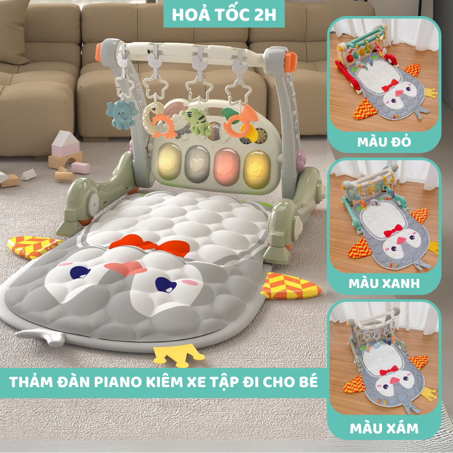 Thảm đàn Piano cho bé kiêm xe tập đi có nhạc 3IN1 mẫu chim cánh cụt 9BABY