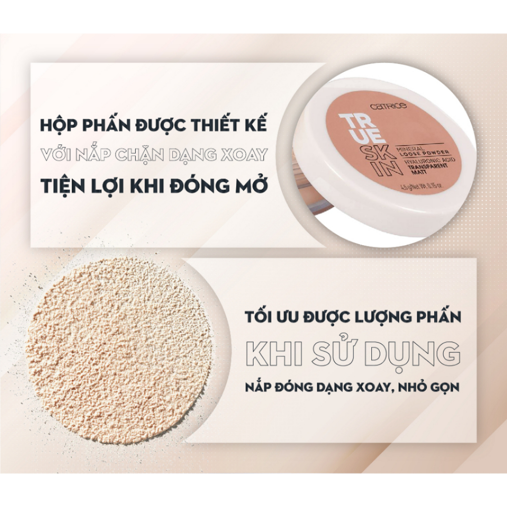 Phấn phủ bột Catrice True Skin Mineral Loose Powder 4,5g màu 010 Transparent Matt (Đức)