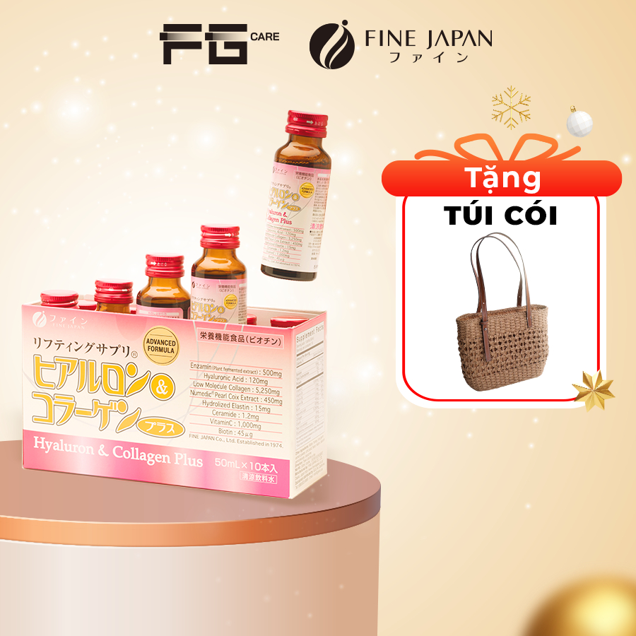 Collagen nước FINE JAPAN Nhật Bản Đẹp Da Dưỡng Ẩm - Fine Japan Hyaluron & Collagen Plus (Hộp 10 Chai x 50ml)