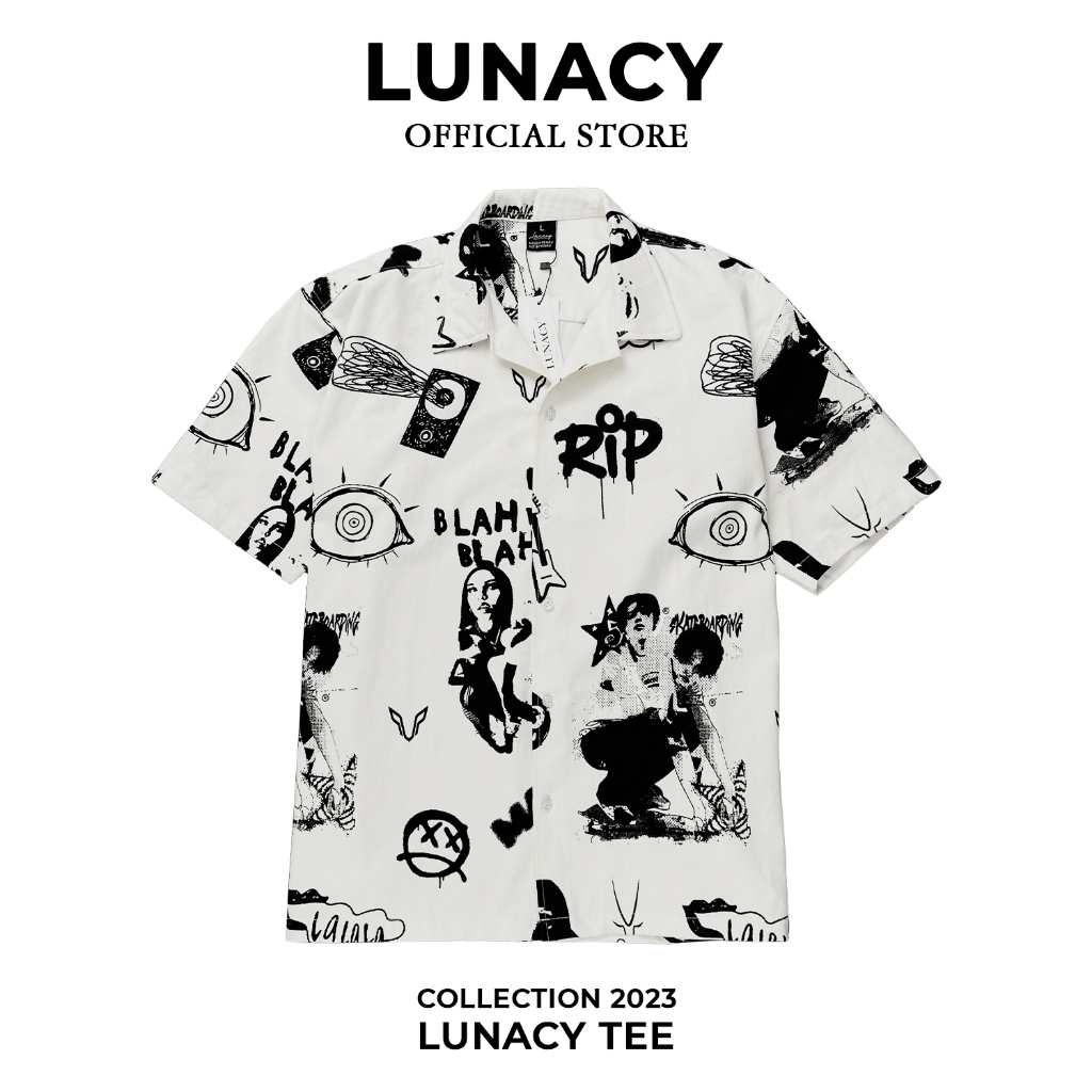 Áo sơ mi tay ngắn họa tiết LUNACY form rộng unisex nam nữ