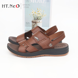 Giày Sandal nam HT.NEO da bò thật êm mềm kết hợp với đế kếp cao 3,5cm giúp tôn dáng ,tăng chiều cao , kiểu dáng lịch sự
