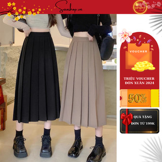 Chân váy xếp ly dài cạp chun saoshop chất chéo chân váy quảng châu cao cấp