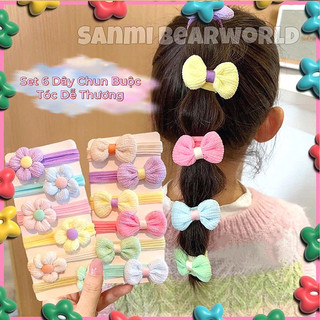 Set 6 dây buộc tóc cho bé gái Hình Hoa, Hình Nơ, kẹp tóc nơ siêu dễ thương cho bé