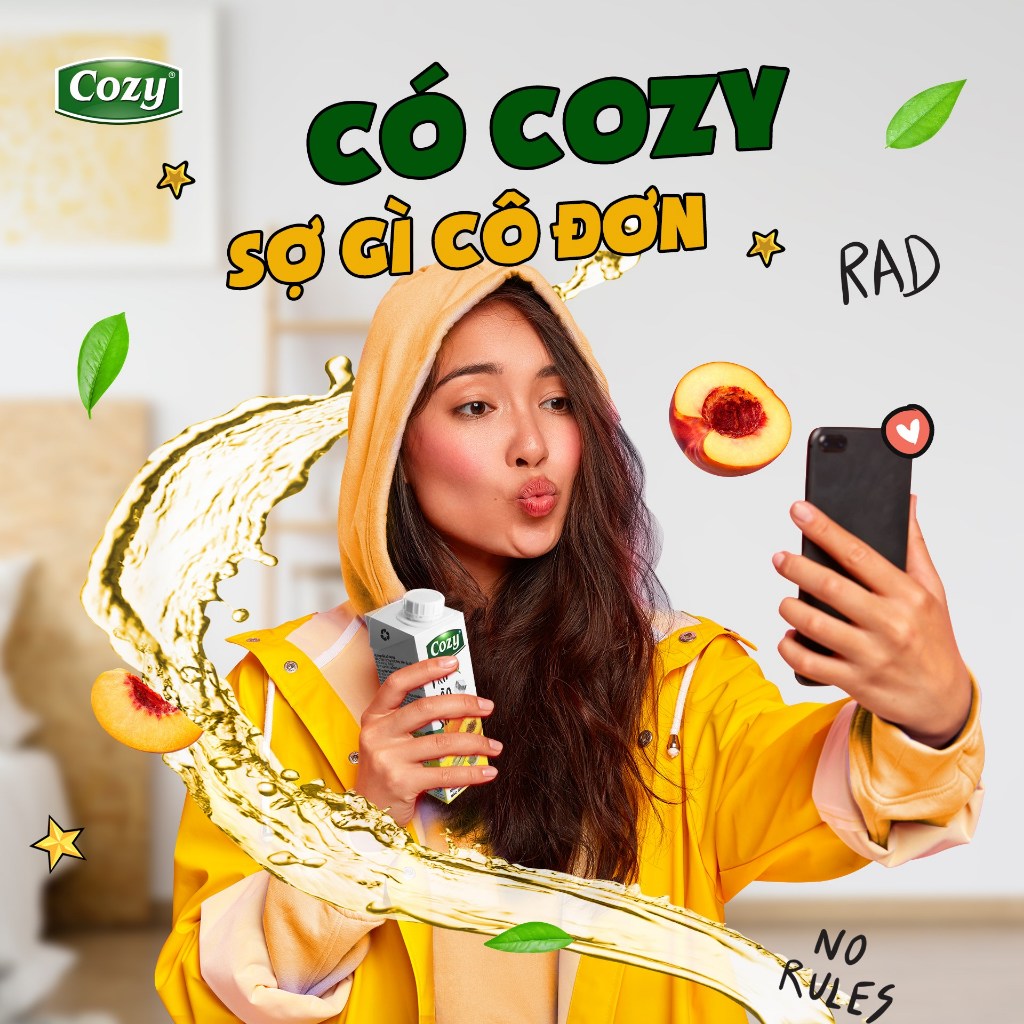 Thùng 24 Hộp Trà Đào Sả Cozy Uống Liền Thơm Ngon Không Chất Bảo Quản 225ML/Hộp