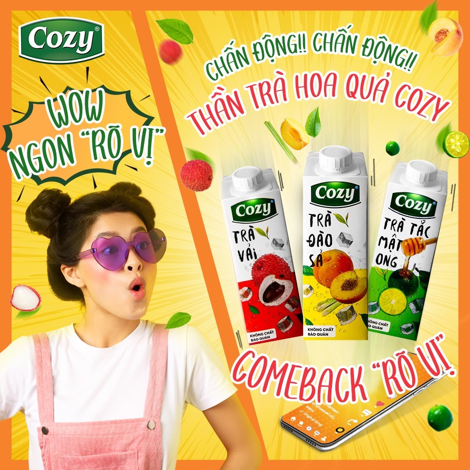 Thùng 24 Hộp Trà Đào Sả Cozy Uống Liền Thơm Ngon Không Chất Bảo Quản 225ML/Hộp