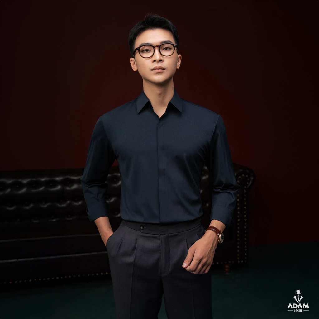 ÁO SƠ MI ADAM STORE XANH CỔ VỊT SMC120