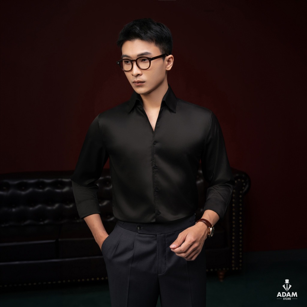 ÁO SƠ MI ADAM STORE ĐEN BÓNG TRƠN SMC124