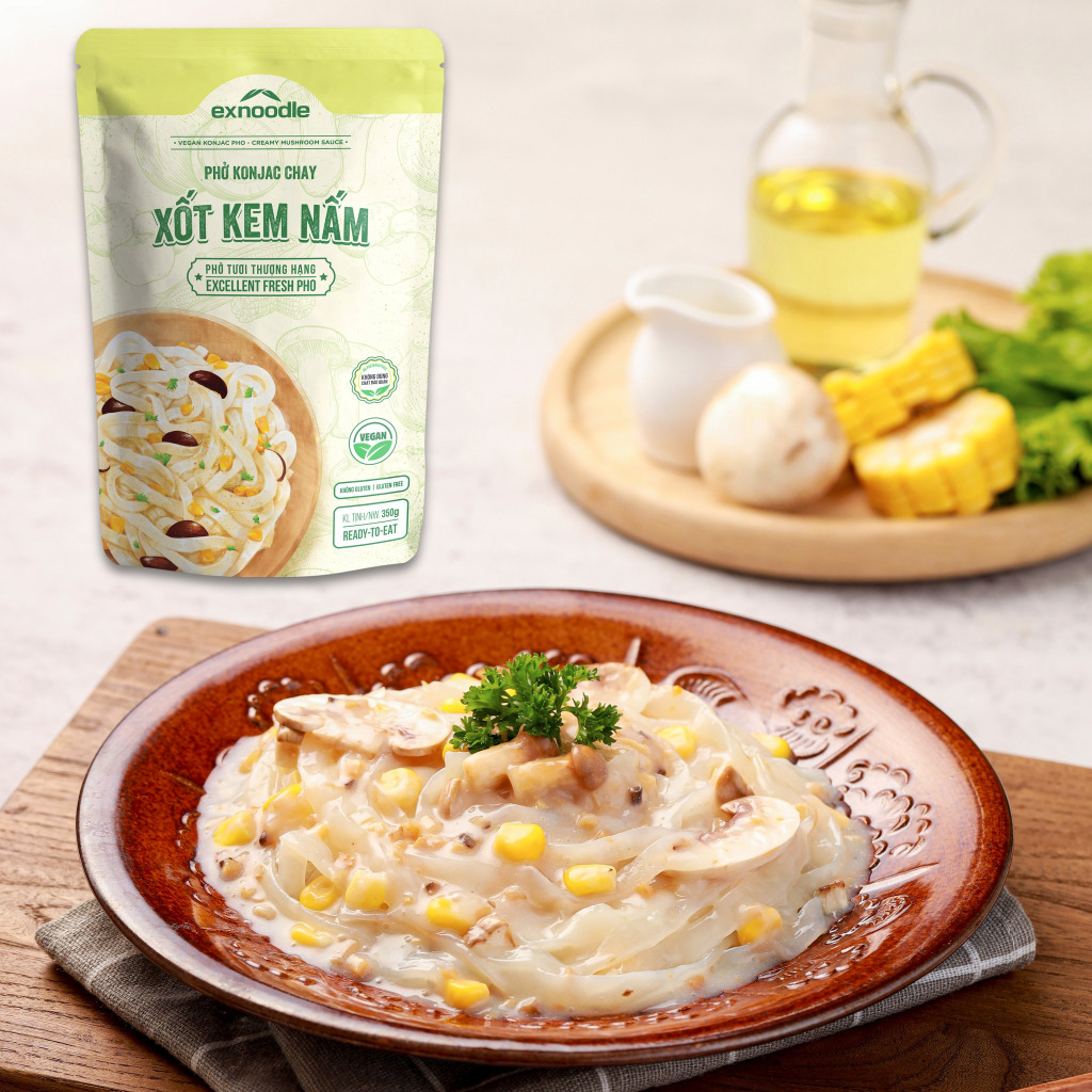 Phở Konjac chay xốt kem nấm