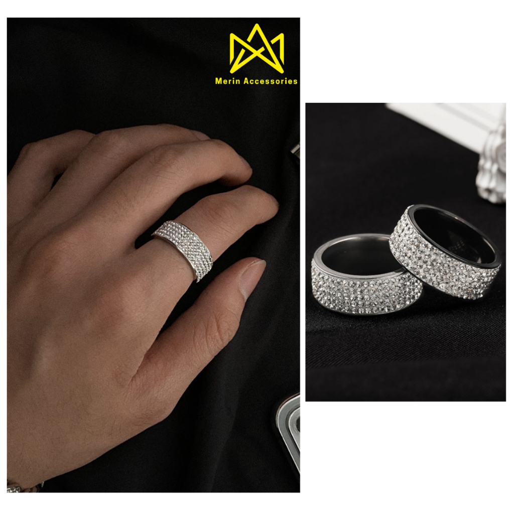 Nhẫn Thời Trang Unisex Cho Nam Nữ Dring Đính Đá Màu Bạc Merin Accessories Tinh Tế Basic Chất Liệu Inox Không Gỉ