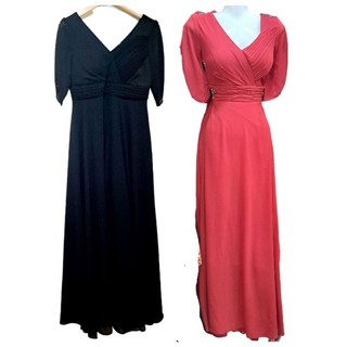 Đầm dạ hội trung niên voan chiffon cổ V xếp ly tay xẻ đính đá nhấn ly eo gọn dáng, Đầm dạ hội voan trung niên đi tiệc