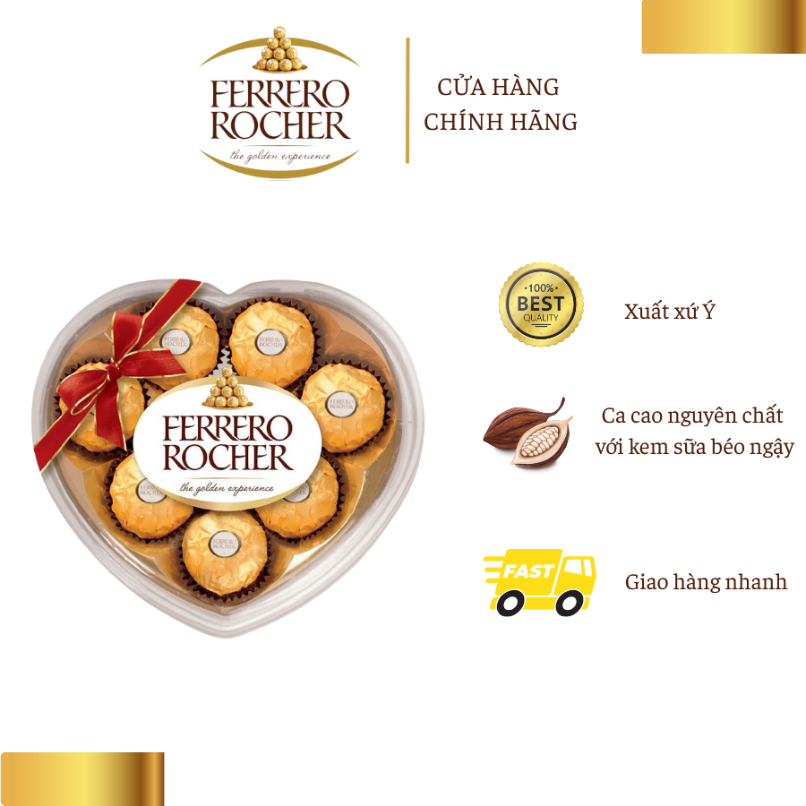 Kẹo Socola Chocolate Ferrero Rocher của Ý Hình Trái Tim 8 viên - 100G