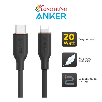 Cáp USB Type-C to iP Anker MFI PowerLine III Flow 0.9m A8662/1.8m A8663 - Hàng chính hãng