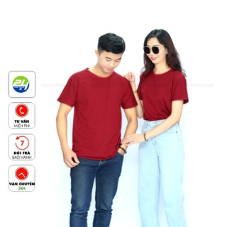 Áo Thun Trơn Màu Đỏ Đô Thời Trang 24h Vải Dày Đủ Size Ngắn Tay Cổ Tròn Nam và Nữ